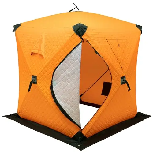 Limited Time WenDissy Ice Fishing Shelter, 1-2 Person Ice Fishing Tent, Pop up Ice Shanty Insulated Tent with Windproof Ropes, Ice Anchors and Handbag