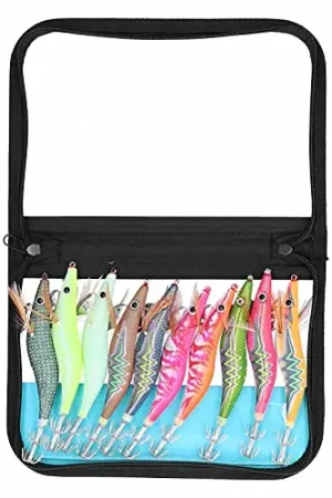 ZWZRFMZHML 10pcs Squid Jig Hook Hard Fishing Lures, Fishing Squid Jigs Saltwater Fishing Lures, Luminous Shrimp Prawn Lures Fake Prawn Glow Bait Sleeve Jig Hooks, Luminous Wood Lure Bait Kit Bargain